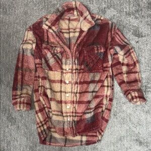 Plaid Teddy Jacket in Red and Cream